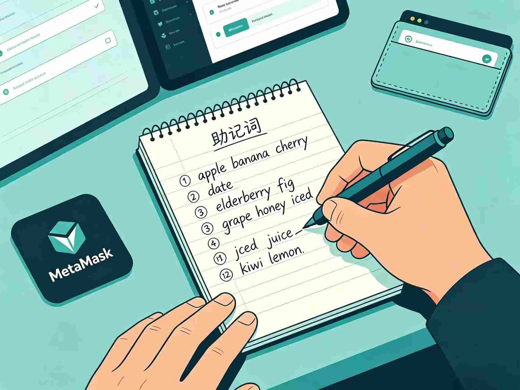 MetaMask 创建钱包备份助记词插画