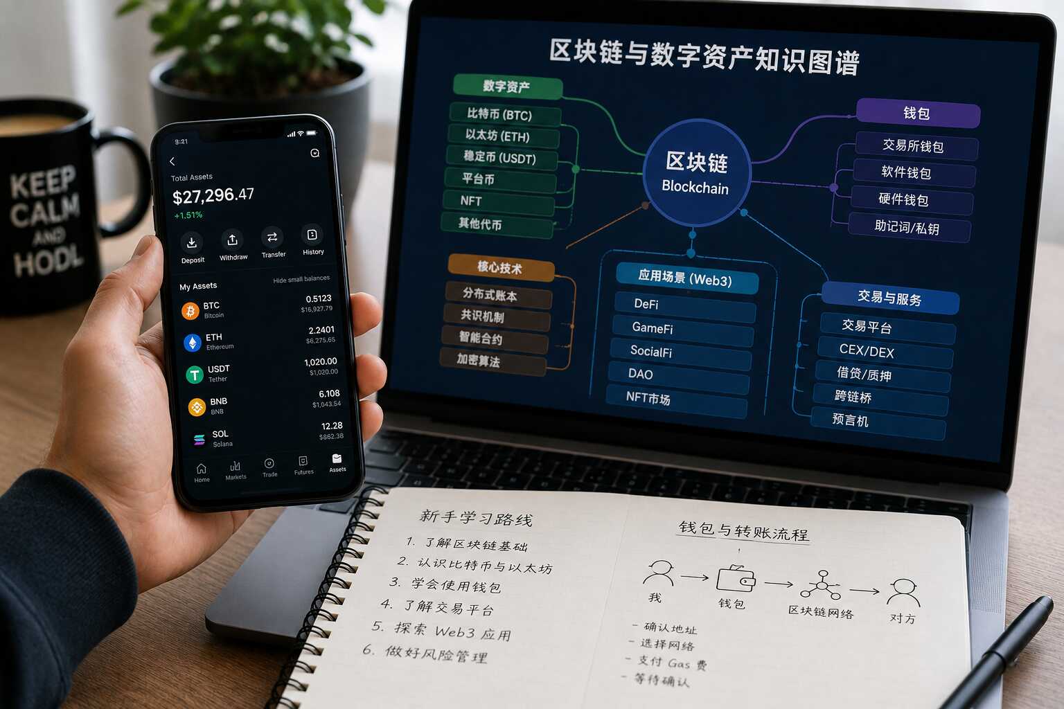 用户通过知识图谱了解区块链、数字钱包、交易平台与Web3应用结构